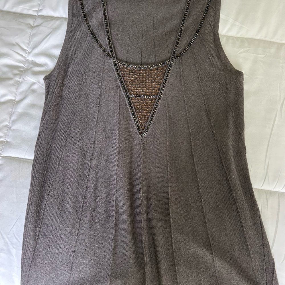Loft Sleeveless Brown Top with Beaded Detail